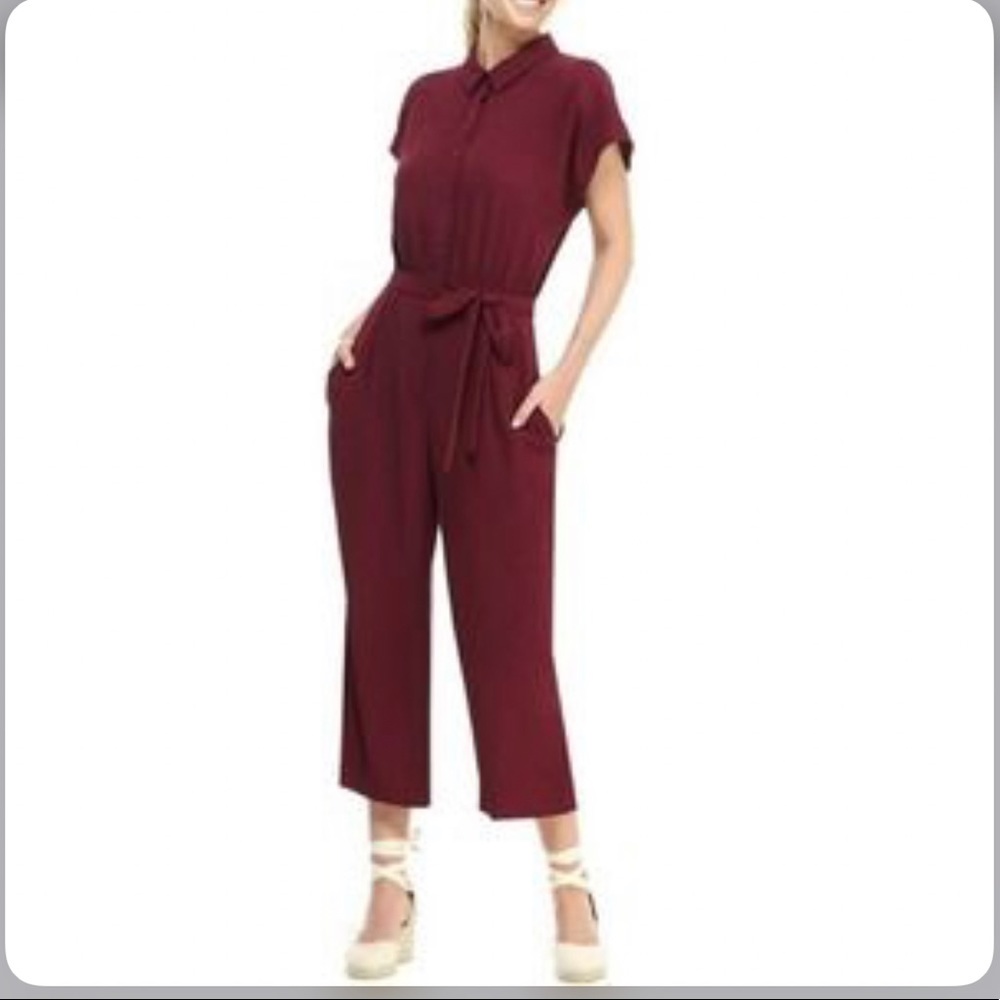 Gal meets glam Raina Burgundy button front Jumpsuit Small 4 NWT
